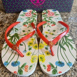 Tory Burch Botanical Print Thin Flip Flop NWT Size 9